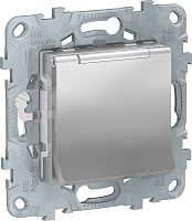 Розетка с заземлением без рамки Schneider Electric Unica New 1-м. крышка шторки IP40 алюминий картинка